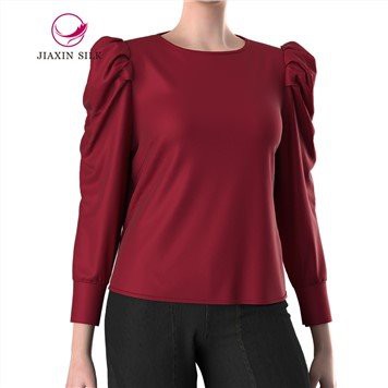 Punane siidist pluus puhvis varrukatega